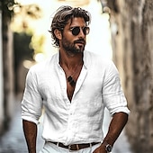 economico Strada-Per uomo Camicia Camicia con colletto alla coreana Camicia Estiva Abbigliamento da spiaggia Camicia casual Camicia con Bottoni Semplice Vacanza Abbigliamento quotidiano Nero Bianco Azzurro cielo Verde
