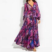 economico Abiti eleganti floreali-Per donna Abito Lungo Maxi Abito Abito Floreale Moda All&#039;aperto Data Uscire Vestibilità regolare Fiore Senza Maniche Scollo a V Giallo Blu marino Blu Fucsia Estate