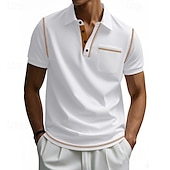 baratos Polo Clássico Masculino-Homens Camisa de golfe Camisas Polos de Golfe Trabalho Casual Lapela Manga Curta Básico Moderno Bloco de cor Patchwork Botões Verão Normal Preto Branco Vinho Azul Marinha cáqui Verde Tropa Camisa de