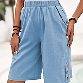 cheap Cotton Linen Shorts-Women&#039;s Cotton Linen Shorts Shorts Crop Streetwear Casual Knee Length Natural Plain Pocket Elastic Waist Outdoor Comfortable Outdoor Going out Light Sky Blue Black White Dark navy Summer Regular Fit