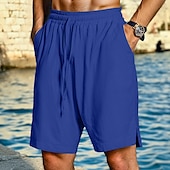 economico Vacanza-Per uomo Shorts Shorts di Lino Pantaloncini Estivi Shorts da Spiaggia Coulisse Elastico in vita Semplice Comodità Traspirante Lunghezza al ginocchio All&#039;aperto Quotidiano Spiaggia Vacanza Moda Nero