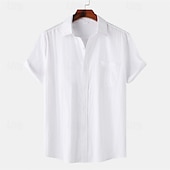 billiga Semester-Herr Skjorta Casual skjorta Knapp upp skjorta Slät Semester Gata Svart Vit Gul Armégrön Kortärmad Kavajslag Sommar Kläder Button-Down