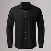 economico Casual da lavoro-Per uomo Camicia in cotone e lino Semplice Vacanza Casual Quotidiano Nero Bianco Azzurro cielo Cachi Manica Lunga Bavero Abbigliamento Bottonato