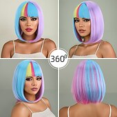 お買い得  カーニバルウィッグ-人工毛ウィッグ ストレート ナチュラルストレート レイヤード・ヘアカット ニートバング 機械製 かつら 12 インチ A1 合成 女性用 ソフト クラシック カラーグラデーション 多色