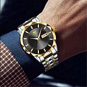 halpa Kvartsikellot-teranv-merkkinen muodikas miesten kvartsikello, jossa rombikuvioinen IPX7-vedenpitävä kaksoiskalenteri, valoisa teräsnauhakello, yrityskäyttöön