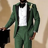 abordables Trajes de Regreso-Esmoquin de fiesta para hombres Trajes de regreso a casa verde ejército lujo formal de color sólido ajuste estándar de 2 piezas de un botón