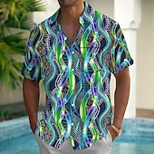 voordelige Geometrisch patroon-Voor heren Geometrisch Golven Verblindende kleur Overhemd Normaal shirt Overhemd met knopen Korte mouw Mode-casual Buiten Vakantie Dagelijks gebruik Zomer Lente Strijkijzer 3D-afdrukken shirts met
