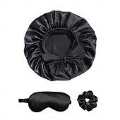 cheap Home Wear-3pcs Eye Mask Hair Band Shower Cap Combo Satin Simulated Silk Elastic Flutter Band Round Cap Shower Cap Bow Shower Cap Anti Fall Sleep Cap Hair Care Cap