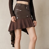cheap Bottoms-Retro Vintage Medieval Steampunk Mini Skirt Pirate Ruffle Asymmetric Hem Women&#039;s Halloween Carnival Casual Daily Ren Faire Adults&#039; Skirt