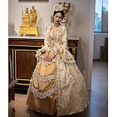 cheap Dresses-Vintage Rococo Renaissance Maxi Dress Normal Juliet Sleeve Princess Bride Pleated Flounced Princess Round Neck Fancy Dress Women's Halloween Carnival Masquerade Party Halloween Performance Adults