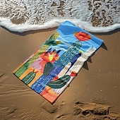 abordables juegos de toallas de playa-Toalla de playa estampada, manta de playa ligera, de secado rápido y sin arena, ideal para viajes, piscina y uso al aire libre.
