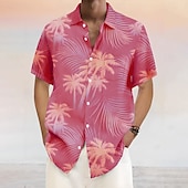 ieftine Plante tropicale-Bărbați Copac de cocos Plante tropicale Cămașă Cămașă hawaiană Camașă cu nasturi Manșon scurt Hawaiană Vacanță Concediu Costum de plajă Vară Răsfrânt Imprimare 3D Un buzunar frontal Cămașă de in Roz