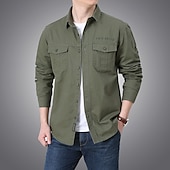 voordelige Werkhemden voor heren-Voor heren Overhemd Zomer overhemd Normaal shirt Overhemd met knopen Cargoshirt Donker Marine khaki Leger Groen Beige Lange mouw Citaten &amp; Gezegdes Overhemdkraag Vakantie Hawaii Zak Kleding 100