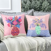 levne květinový a rostlinný styl-Dekorativní povlak na polštář váza tulipánů 1PC měkký čtvercový povlak na polštář pro ložnici obývací pokoj pohovku křeslo
