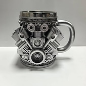 cheap Drinkware-Engines Stainless Steel Mug, Creative Resin and Stainless Steel Coffee Cup, Unique Personality Drinkware, Stylish Whiskey Glass, Perfect Gift and Decorative Figurine for Home and Office