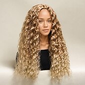 voordelige Synthetische trendy pruiken-Synthetische pruiken Afro krullend Watergolf Gelaagd kapsel Diepe scheiding Machinegemaakt Pruik 66.0 cm A1 Synthetisch haar Dames Middenscheiding Stoer Klassiek Blond