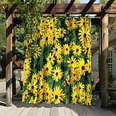 olcso Vízálló függönyök-Vízálló Kültéri Függöny Magánélet Csúszó Teraszi Függöny Drappok Pergola Függönyök Gyűrűs 3D Nyári Margaréta Táj a Pavilonhoz Erkélyhez Teraszhoz Bulikhoz 1 Panel