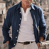 economico Vacanza-Per uomo Camicia in cotone e lino Semplice Vacanza Casual Quotidiano Nero Bianco Verde chiaro Rosa Manica Lunga Bavero Primavera Autunno Abbigliamento