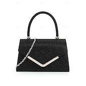 cheap Clutches &amp; Evening Bags-Women&#039;s Glitter Evening Clutch Bag with Chain Strap – Elegant Structured Top Handle Purse for Weddings, Cocktail Parties and Formal Events