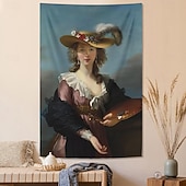 tanie zabytkowe gobeliny-Vintage obraz wiszący gobelin sztuka ścienna duży gobelin mural dekoracja fotografia tło domu sypialnia salon dekoracja autoportret w kapeluszu słomkowym