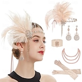 olcso Kiegészítők és még sok más-A nagy Gatsby Flapper fejpánt Gyöngyös karkötő Fülbevaló A nagy Gatsby Toll Retro Csillogó glitter Női Farsang Valentin nap Álarcos mulatság Party estélyi viselet Álarcos mulatság Fesztivál Felnőttek