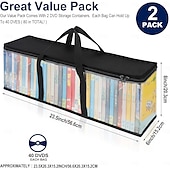 abordables Rangement et organisation-Lot de 2 sacs de rangement pour CD, étuis, supports de boîtiers DVD, sacs de transport de disques vinyles avec poignées, organisateur de stockage multimédia pour DVD/CD/jeux vidéo, disques Blu-ray
