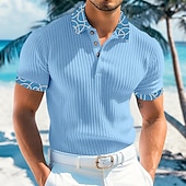 baratos Polo Clássico Masculino-Homens Top de malha canelada camisa muscular Trabalho Casual Lapela gola pólo com nervuras Manga Curta Básico Moderno Bloco de cor Botões Tricotado Verão Primavera Verão Fino Branco Vinho Azul