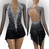 abordables Vestidos de Patinaje Artístico-Vestido de patinaje artístico Mujer Chica Patinaje Sobre Hielo Vestidos Negro Retazos Espalda Abierta Malla Alta elasticidad Entrenamiento Competición Ropa de Patinaje Clásico Cristal / Strass Manga