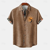 economico Classico-Per uomo Camicia Camicia di lino Camicia hawaiana estiva Camicie retrò Camicia vintage Camicia etnica Quotidiano Verde chiaro Blu Azzurro cielo Marrone Manica Corta Collo ripiegato Estate Primavera