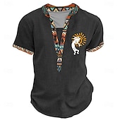economico Stile etnico-Per uomo Grafico Tribale Maglia Henley Manica Corta maglietta Stampa 3D Collo alla coreana Henley Camicia Moda Designer Essenziale Streetwear Casuale Quotidiano Blu chiaro Nero Verde chiaro Estate