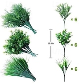 economico Piante e Fiori Artificiali-19 fiori artificiali finti di eucalipto, piante verdi, decorazioni per giardini interni ed esterni, piccole composizioni di erba primaverile, piante verdi finte per la decorazione di casa, patio e