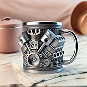 cheap Drinkware-Engines Stainless Steel Mug, Creative Resin and Stainless Steel Coffee Cup, Unique Personality Drinkware, Stylish Whiskey Glass, Perfect Gift and Decorative Figurine for Home and Office