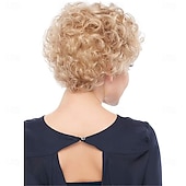 abordables perruque plus âgée-Perruques pour femmes, cheveux bouclés, cheveux courts, perruque dorée, coiffure, cheveux naturels à usage quotidien, convient aux femmes et aux filles d&#039;âge moyen et âgées