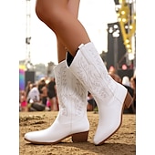 levne Cowboy &amp; Western Boots-Dámské hnědé kovbojské boty v bohémském westernovém stylu – klasické prošívání s blokovým podpatkem pro hudební festivaly, běžné nošení a outdoorové nošení