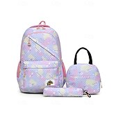 cheap Kids &amp; Teen Backpacks-Girls&#039; 3-Piece Pastel Backpack Set with Lunch Bag and Pencil Case – Lightweight Quilted School Bookbag for Teen Students and Daily Use