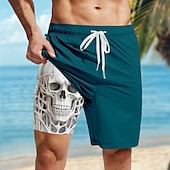 cheap Retro Vintage &amp; Ethic-Men&#039;s Skull Lined Shorts 2 in 1 Board Shorts Swim Shorts Mid Waist Hawaiian Casual Vacation Holiday Beach Wear Side Pockets Color Block With Compression Liner Designer Clothing Apparel