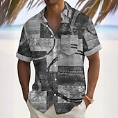 preiswerte Geometrische Muster-Herren Geometrisch Farbblock Patchwork Hemd Freizeithemd Knopfhemd Kurzarm Modisch lässig Urlaub Alltagskleidung Ferien Sommer Frühling Umlegekragen 3D-Druck Hemden mit Kragen Eine Tasche vorne Rote