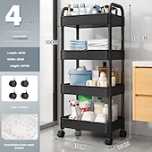 cheap Kitchen Storage-3/4 Tier Plastic Rolling Utility Cart with Handle, Multi-Functional Storage Trolley for Office, Living Room, Kitchen, Movable Storage Organizer with Wheels, White/Black
