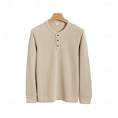 baratos Camisetas e Regatas Elite Masculinas-Homens Camiseta Manga Longa Cor Única Neutra Diário Casual Abotoar Henley Escola Casa Trabalho Todas as Estações Verde Escuro Cinzento Escuro Preto Camiseta Henley