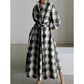 Damen Hemdblusenkleid Freizeitkleid Swingkleid Maxi Langes Kleid Outdoor Büro Urlaub Basic Modern Hemdkragen Geraffte Tasche Langarm Sommer Frühling Herbst 2023 Regular Fit Schwarz Armeegrün preiswerte schwarzes Maxikleid-Damen Hemdblusenkleid Freizeitkleid Swingkleid Maxi Langes Kleid Outdoor Büro Urlaub Basic Modern Hemdkragen Geraffte Tasche Langarm Sommer Frühling Herbst 2023 Regular Fit Schwarz Armeegrün