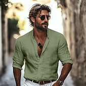 economico Strada-Per uomo Camicia Camicia con colletto alla coreana Camicia Estiva Abbigliamento da spiaggia Camicia casual Camicia con Bottoni Semplice Vacanza Abbigliamento quotidiano Nero Bianco Azzurro cielo Verde