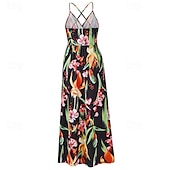 economico Abiti Floreali Stampati-Per donna Abito Midi Abito Estivo Abito Sottoveste Abito Boho Moda Moderno Quotidiano Spiaggia Weekend Vestibilità regolare Floreale Senza Maniche Scollo a V blu acqua Nero Rosa Arancione Estate