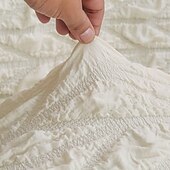 levne Potah na jídelní židli-4 ks potahů na jídelní židle seersucker, potahy se sukní, strečové, pratelné, ochranné potahy na sedáky, krémové