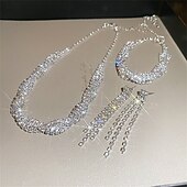 abordables Parures de Bijoux-Parure de bijoux 3 Argent Zircon Chrome Argent 1 Collier 1 Bracelet Boucles d&#039;oreilles Femmes Élégant ancien Mode Mignon Le style rétro Classique Géométrique Parure de Bijoux Pour Mariage Soirée