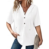 economico Top Semplici da Donna-Per donna Blusa Semplice Essenziale Moderno Manica Corta Scollo a V Top Regolari Quotidiano Bottoni Nero Bianco Rosa Rosso Blu marino Estate