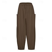economico Pantaloni in lino e cotone semplici-Per donna Gamba larga Pantaloni Vacanza Moda Lunghezza intera Misura del girovita medio Semplice Elastico in vita Traspirante Confortevole Micro-elastico Streetwear Abbigliamento quotidiano Uscire