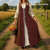 levne Šaty-Retro Středověké Renesanční Maxi Šaty Ren Faire Viking irština Cottagecore Barevné bloky Dívčí Keltské předvečer Všech svatých Karneval předvečer Všech svatých LARP Ren Faire Dětské Šaty