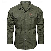economico Camicie da lavoro da uomo-Per uomo Camicia Camicia Estiva Camicia casual Camicia con Bottoni Camicia cargo Nero Bianco Rosso Blu marino scuro Kaki Manica Lunga Semplice Colletto a Camicia Vacanza Camicia hawaiana Tasca