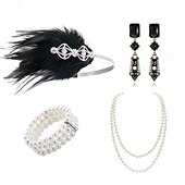 olcso Kiegészítők és még sok más-1920-as évek A nagy Gatsby Flapper fejpánt Gyöngyös karkötő Fülbevaló A nagy Gatsby Toll Retro Csillogó glitter Női Farsang Valentin nap Álarcos mulatság Party estélyi viselet Álarcos mulatság