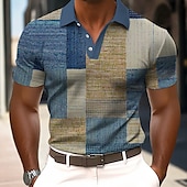 cheap Men&#039;s Color Block Polo-Men&#039;s Color Block Polo Short Sleeve Polo Shirts Collared Shirts Casual Outdoor Athleisure Daily Wear 3D Print Summer Blue Purple Green